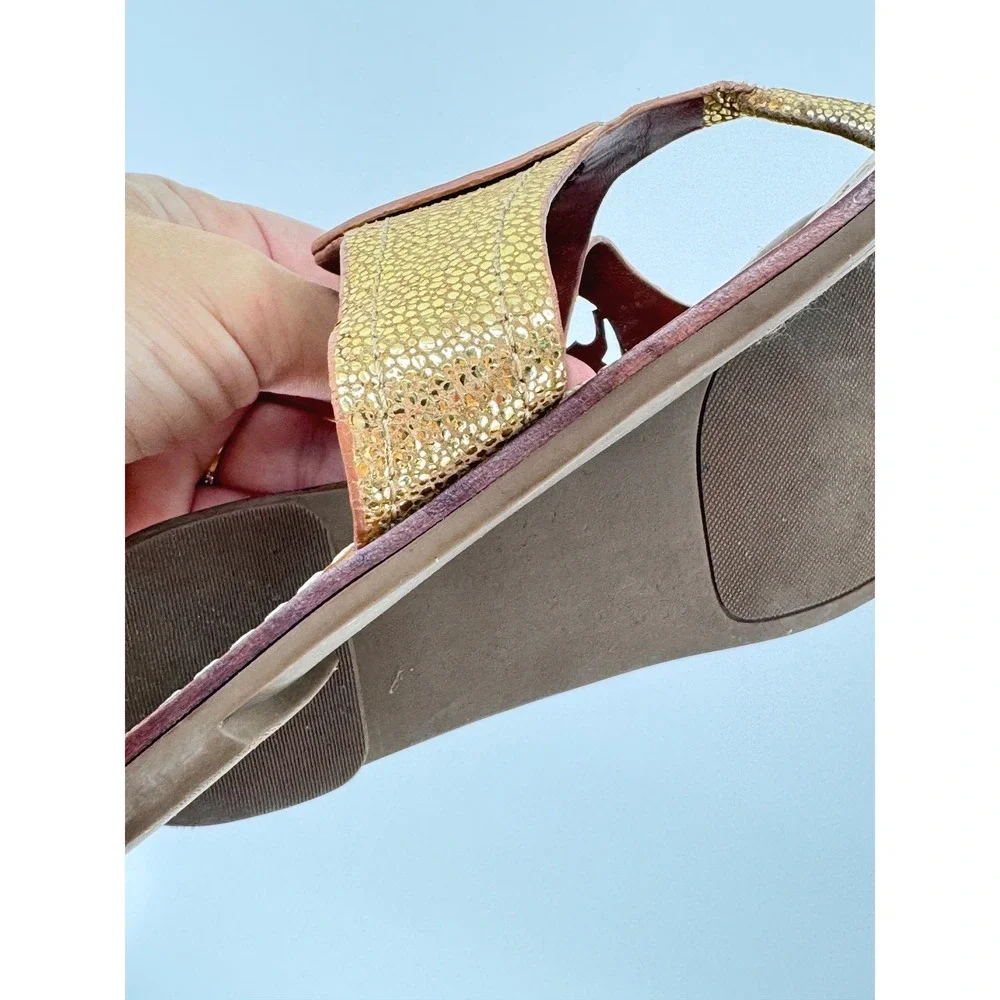 Tory Burch Miller Metallic Gold Leather Logo Thong Sandals Women's 5.5